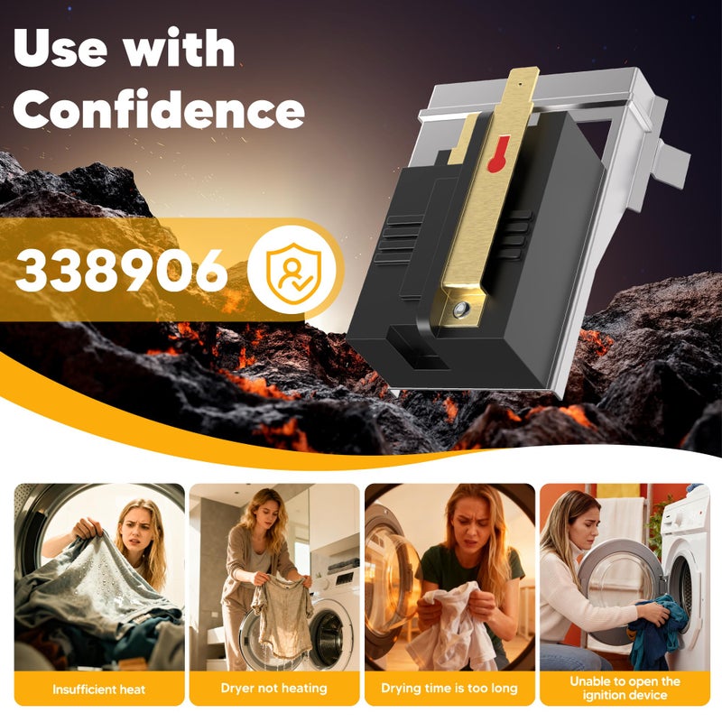 Funmit 338906 Gas Dryer Flame Sensor (Upgraded Version) Compatible with Whirlpool Kenmore May-tag Dryer Replaces WP338906 AP6008294 14205529 DC32-00008A - Image 4